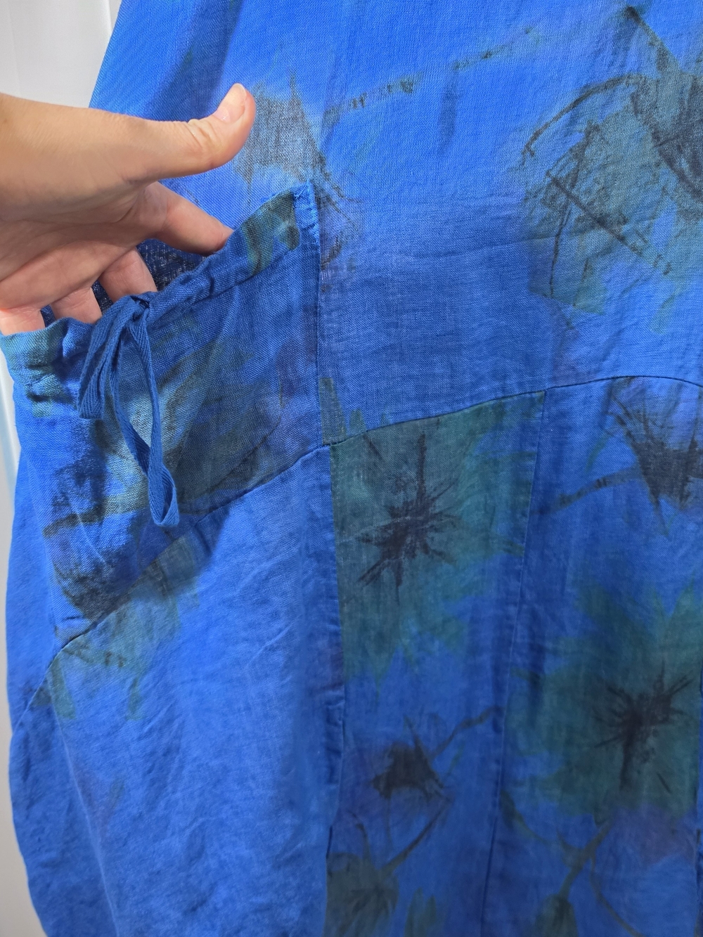 Blue Floral Linen Tunic Dress Lagenlook Osfm - Picture 5 of 9